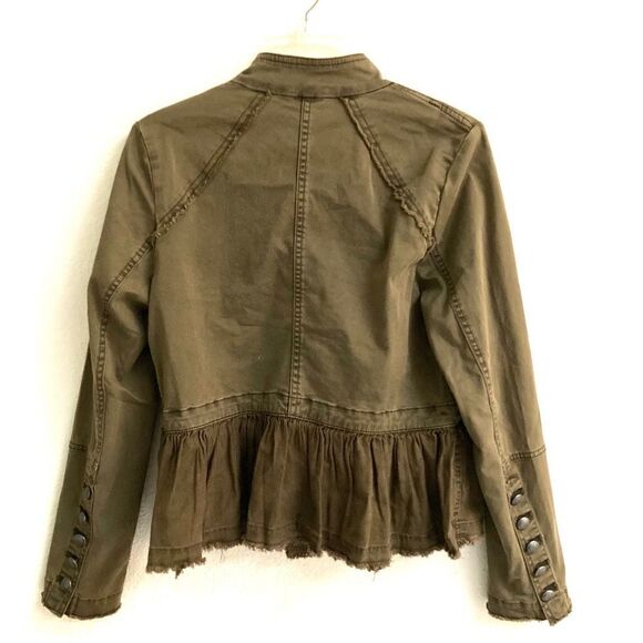 Free People military ruffle hem olive button up jacket S - Picture 6 of 10
